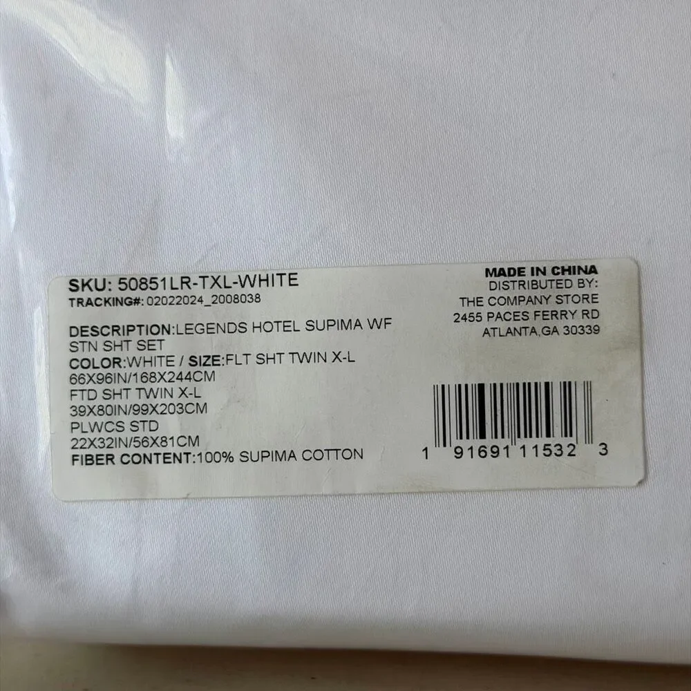 Company Store Legends Hotel Cotton Wrinkle-Free White Sateen Twin XL Sheet Set